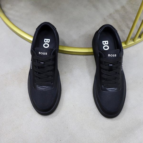 BOSS Mixed-Material Cupsole Sneaker – Triple Black
