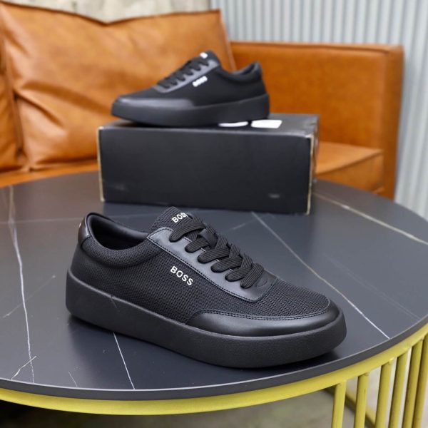 BOSS Mixed-Material Cupsole Sneaker – Triple Black