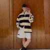 Balenciaga Striped Cotton-Jersey Polo Shirt- Beige