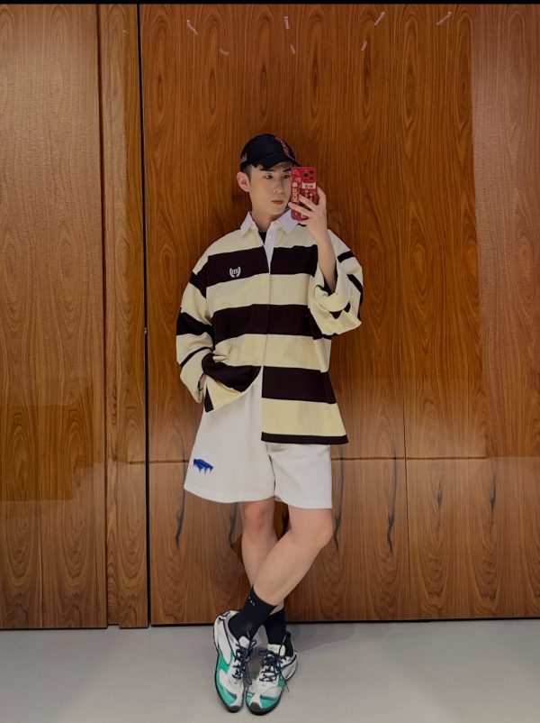 Balenciaga Striped Cotton-Jersey Polo Shirt- Beige