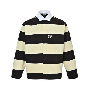 Balenciaga Striped Cotton-Jersey Polo Shirt- Beige (8) Balenciaga Striped Cotton-Jersey Polo Shirt- Beige