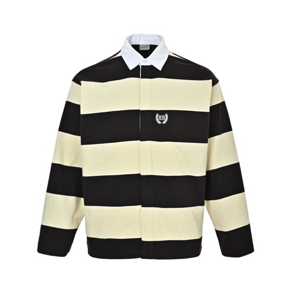 Balenciaga Striped Cotton-Jersey Polo Shirt- Beige