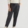 Brunello Cucinelli Cotton Linen Panama Texture Pleated Trousers- Black (1) Brunello Cucinelli Cotton Linen Panama Texture Pleated Trousers- Black