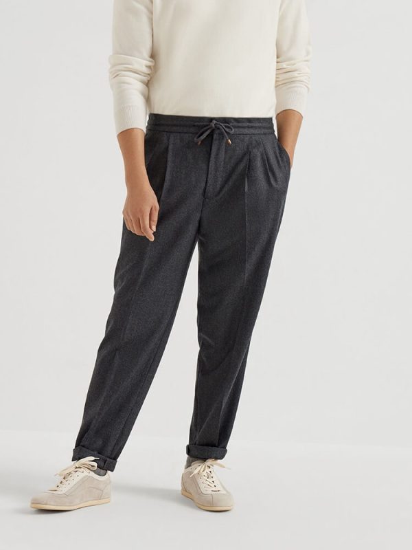 Brunello Cucinelli Cotton Linen Panama Texture Pleated Trousers- Black (1) Brunello Cucinelli Cotton Linen Panama Texture Pleated Trousers- Black