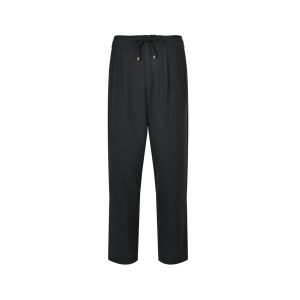 Brunello Cucinelli Cotton Linen Panama Texture Pleated Trousers- Black (10) Brunello Cucinelli Cotton Linen Panama Texture Pleated Trousers- Black