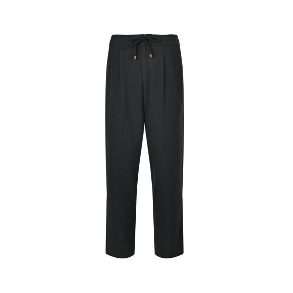 Brunello Cucinelli Cotton Linen Panama Texture Pleated Trousers- Black (10) Brunello Cucinelli Cotton Linen Panama Texture Pleated Trousers- Black