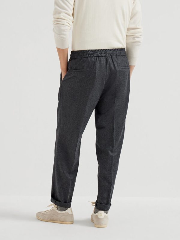 Brunello Cucinelli Cotton Linen Panama Texture Pleated Trousers- Black (2) Brunello Cucinelli Cotton Linen Panama Texture Pleated Trousers- Black