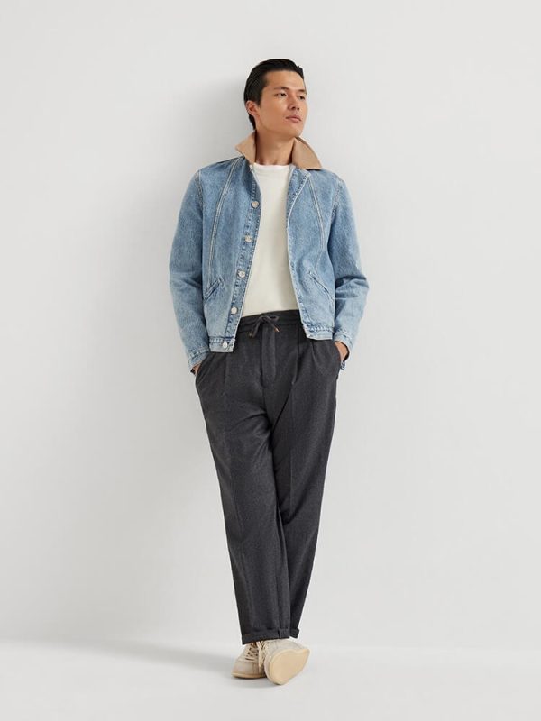 Brunello Cucinelli Cotton Linen Panama Texture Pleated Trousers- Black (4) Brunello Cucinelli Cotton Linen Panama Texture Pleated Trousers- Black