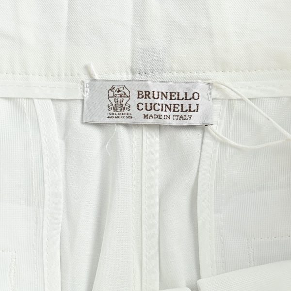 Brunello Cucinelli Cotton Linen Panama Texture Pleated Trousers- off-white (7) Brunello Cucinelli Cotton Linen Panama Texture Pleated Trousers- off-white