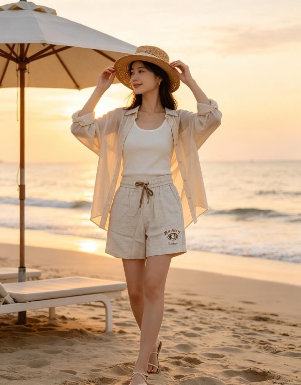 Burberry Nautical Style Logo Drawstring Shorts- Beige
