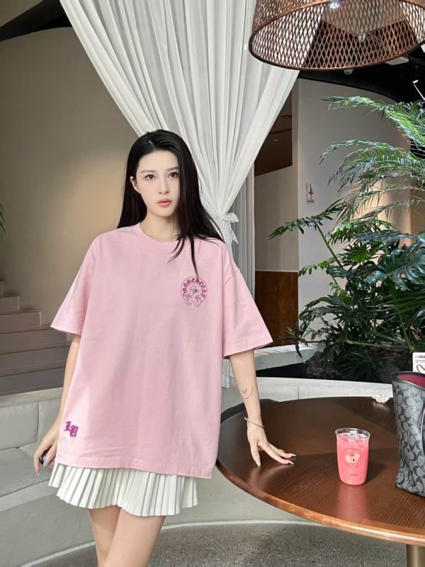 Chrome Hearts Horseshoe Logo Pocket T-Shirt- Pink