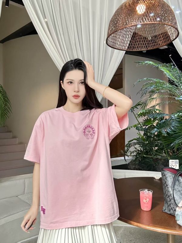 Chrome Hearts Horseshoe Logo Pocket T-Shirt- Pink