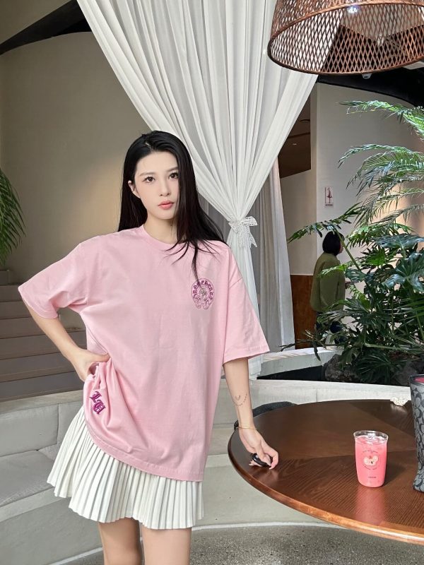 Chrome Hearts Horseshoe Logo Pocket T-Shirt- Pink