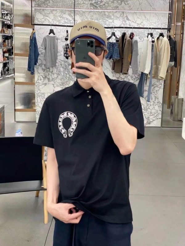 Chrome Hearts Horseshoe Logo Polo Shirt- black