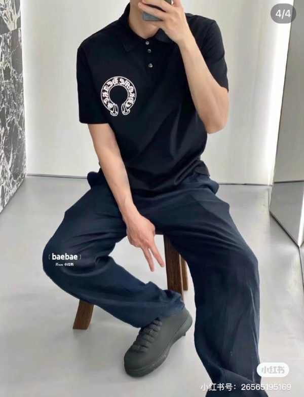 Chrome Hearts Horseshoe Logo Polo Shirt- black