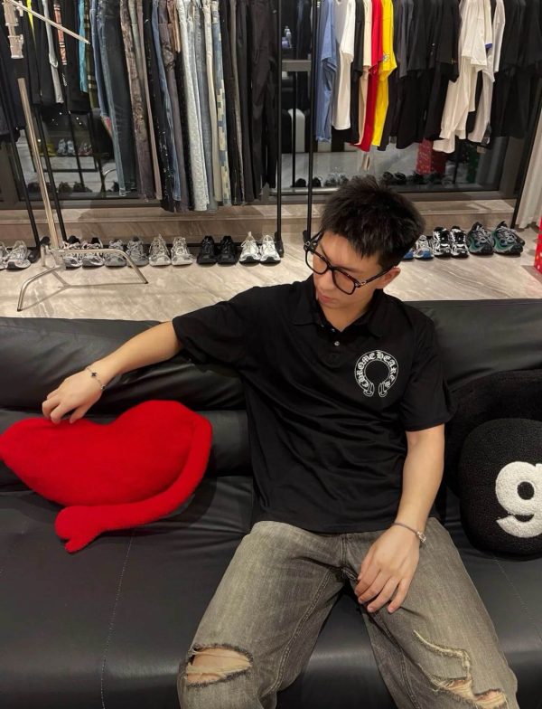 Chrome Hearts Horseshoe Logo Polo Shirt- black
