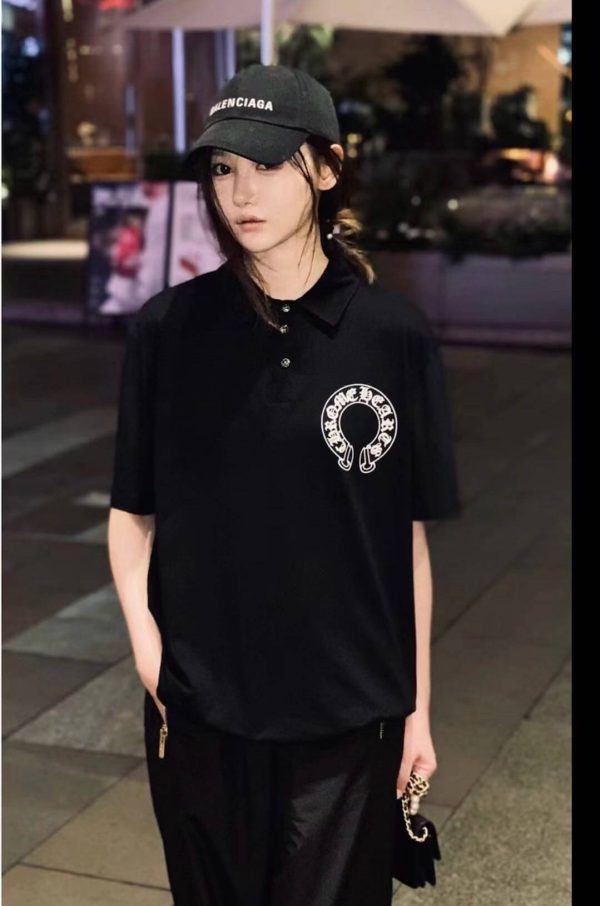 Chrome Hearts Horseshoe Logo Polo Shirt- black
