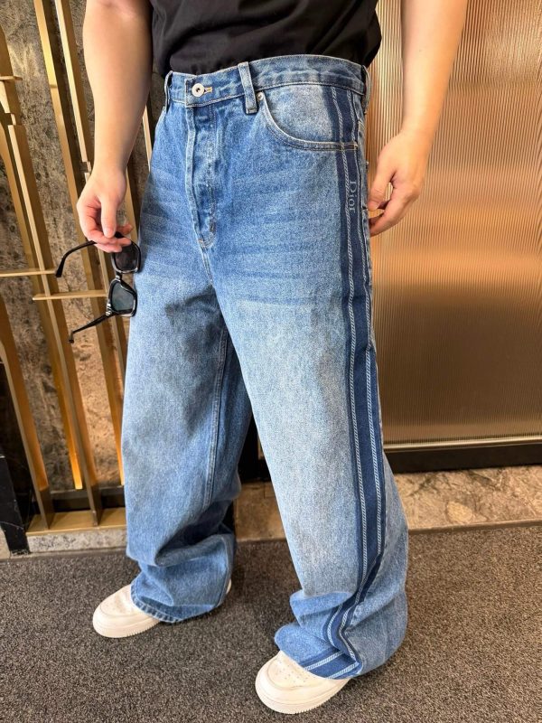 Dior Baggy Jeans With Laser-Printed Side Stripes- Blue
