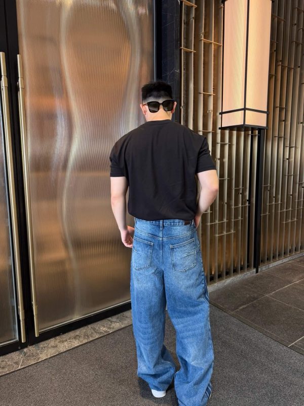 Dior Baggy Jeans With Laser-Printed Side Stripes- Blue