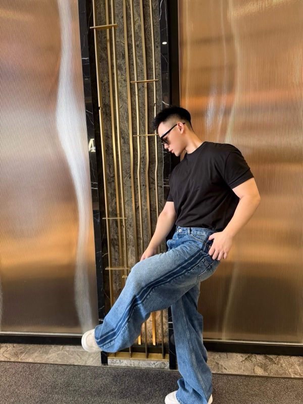 Dior Baggy Jeans With Laser-Printed Side Stripes- Blue