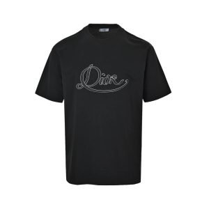 Dior Ribbon Script Logo Detailed Crewneck T-Shirt- Black (1) Dior Ribbon Script Logo Detailed Crewneck T-Shirt- Black