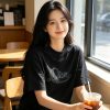 Dior Ribbon Script Logo Detailed Crewneck T-Shirt- Black