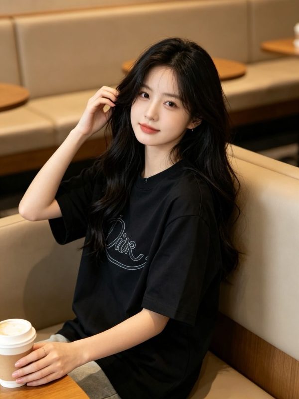 Dior Ribbon Script Logo Detailed Crewneck T-Shirt- Black