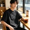 Dior Ribbon Script Logo Detailed Crewneck T-Shirt- Black