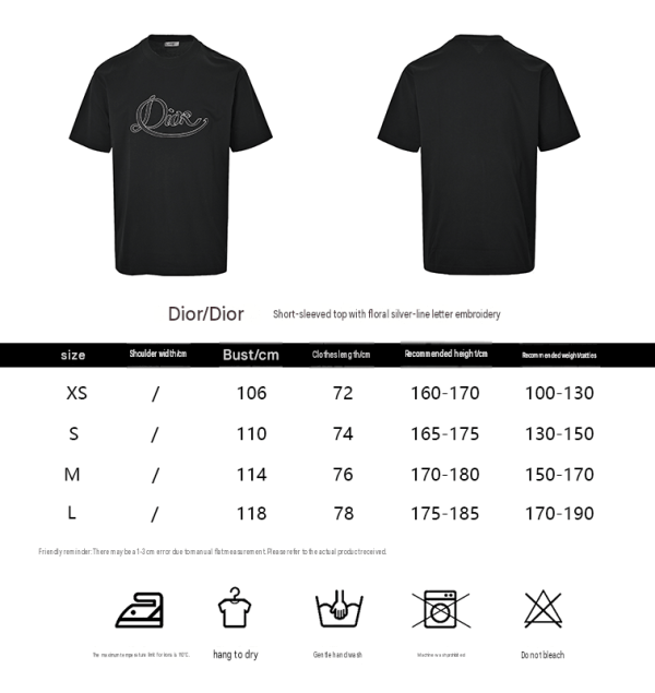 Dior Ribbon Script Logo Detailed Crewneck T-Shirt- Black
