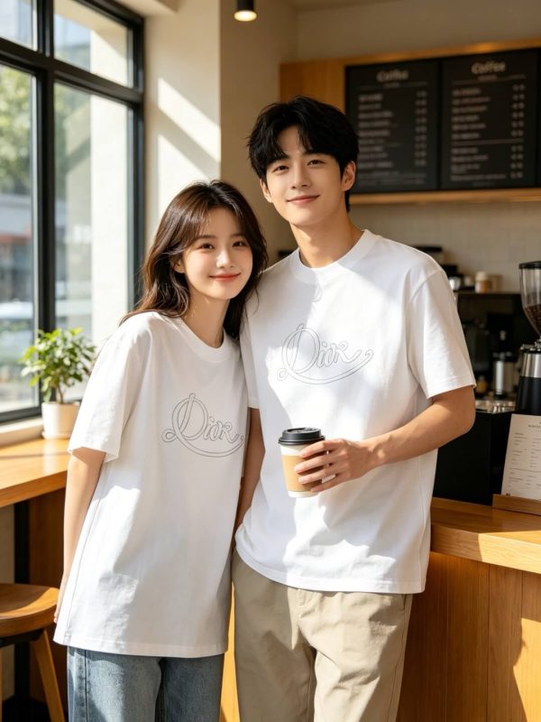 Dior Ribbon Script Logo Detailed Crewneck T-Shirt- White
