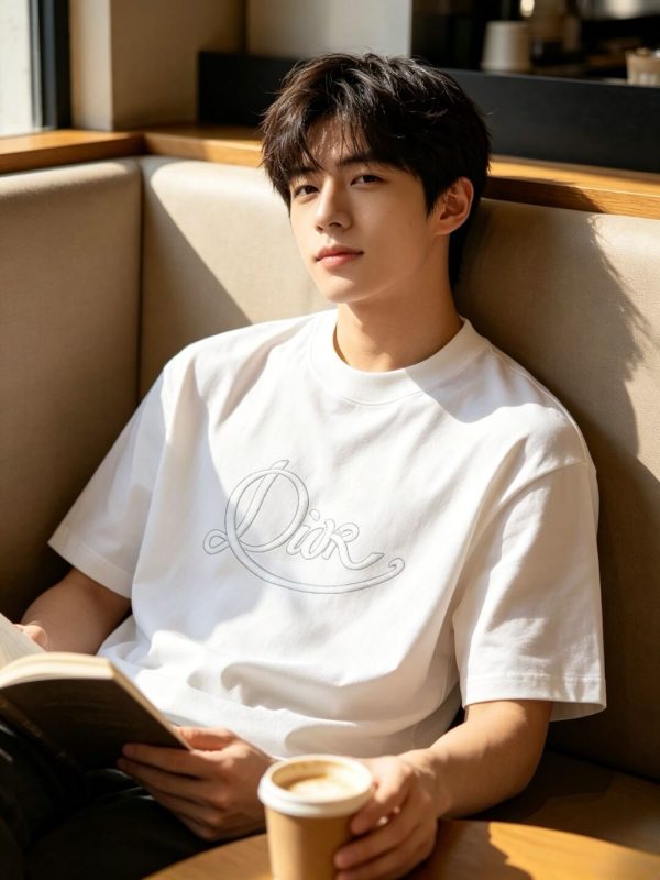Dior Ribbon Script Logo Detailed Crewneck T-Shirt- White