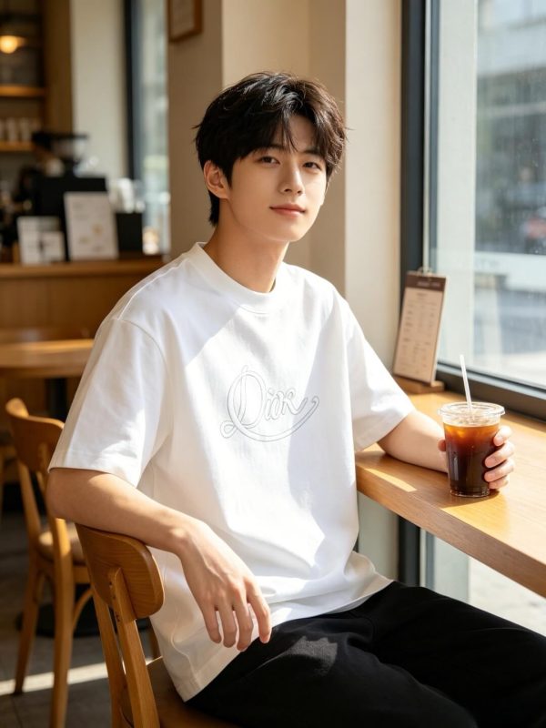 Dior Ribbon Script Logo Detailed Crewneck T-Shirt- White