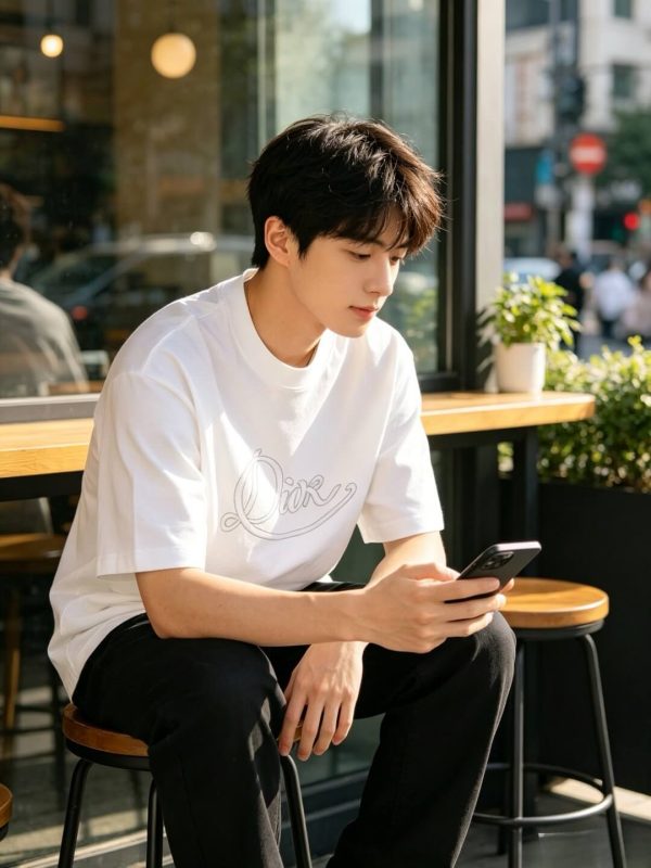 Dior Ribbon Script Logo Detailed Crewneck T-Shirt- White