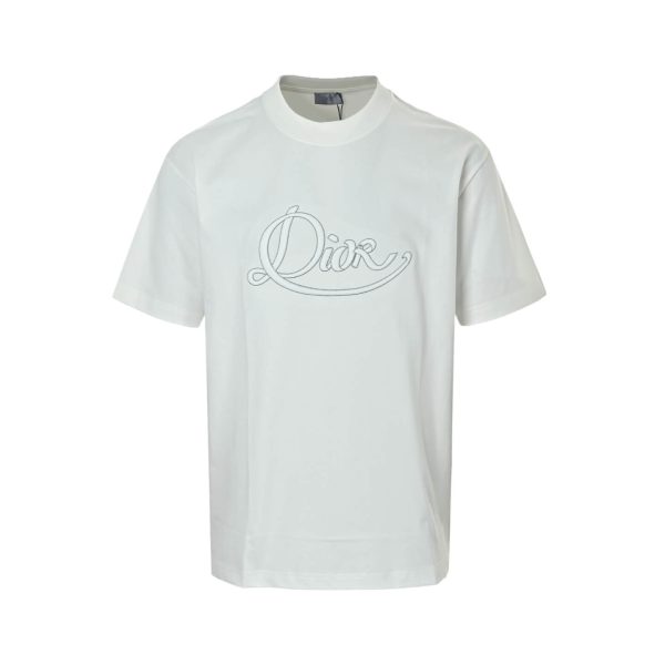 Dior Ribbon Script Logo Detailed Crewneck T-Shirt- White