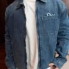 Dior embroidered pocket zip-up denim Jacket- Blue Cotton Twill