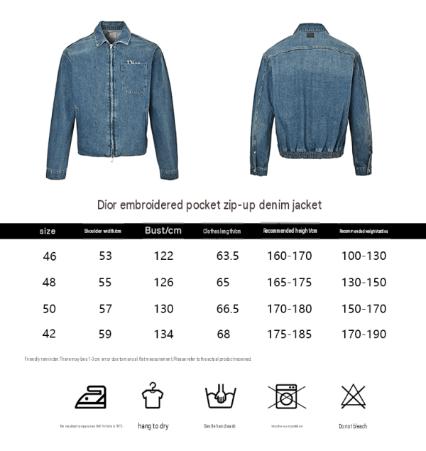 Dior embroidered pocket zip-up denim Jacket- Blue Cotton Twill