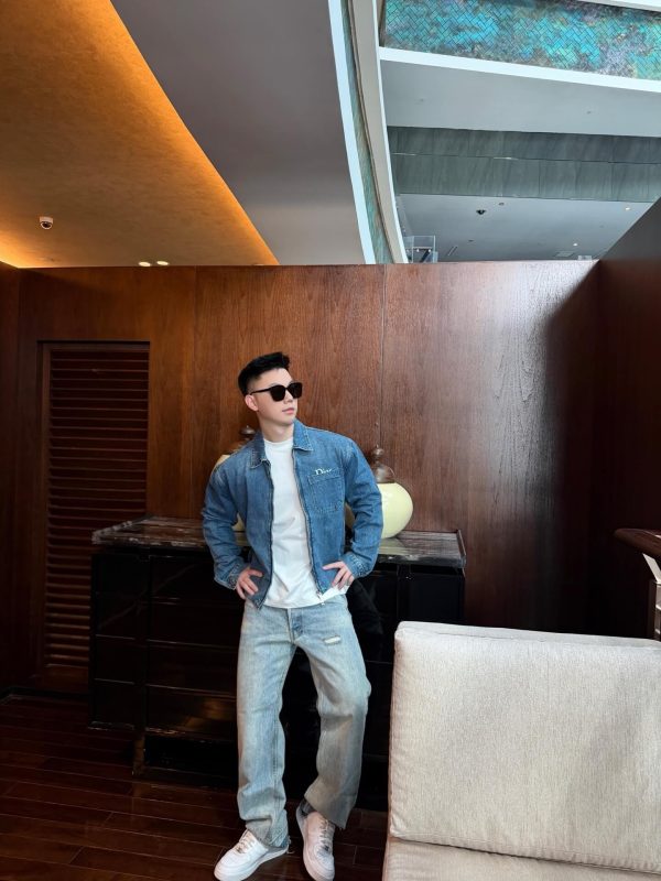 Dior embroidered pocket zip-up denim Jacket- Blue Cotton Twill