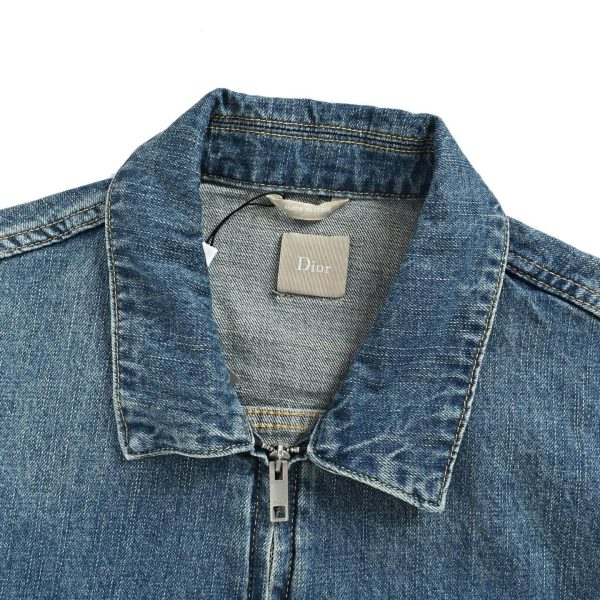Dior embroidered pocket zip-up denim Jacket- Blue Cotton Twill