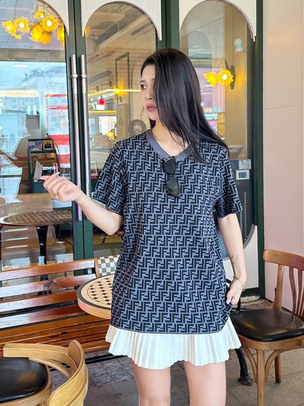 Fendi FF Monogram Knit T-Shirt- Black and Grey