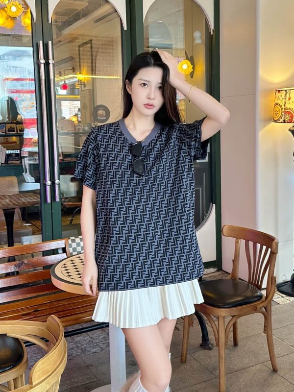 Fendi FF Monogram Knit T-Shirt- Black and Grey