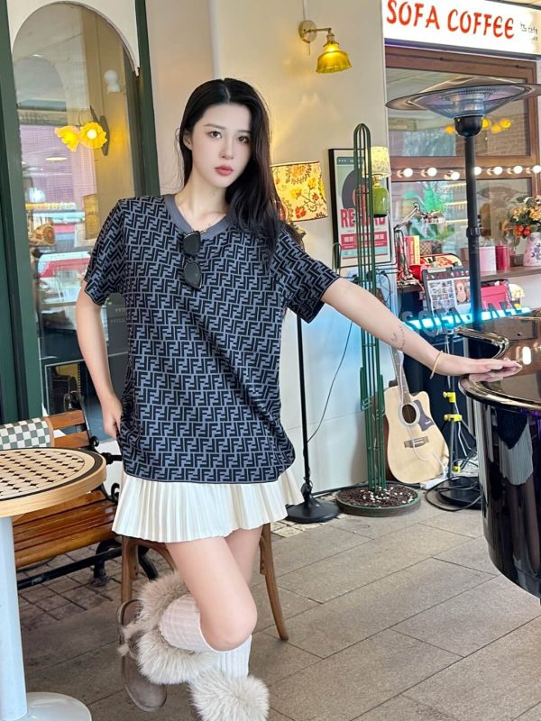 Fendi FF Monogram Knit T-Shirt- Black and Grey
