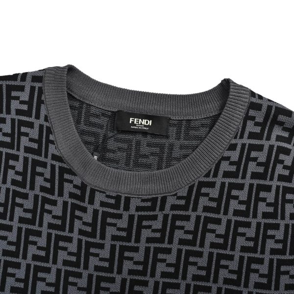 Fendi FF Monogram Knit T-Shirt- Black and Grey