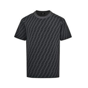 Fendi FF Monogram Knit T-Shirt- Black and Grey