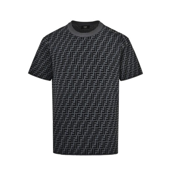 Fendi FF Monogram Knit T-Shirt- Black and Grey