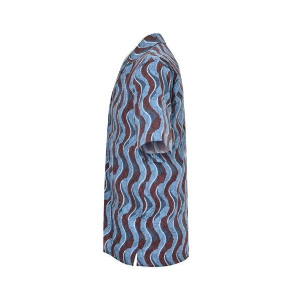 Gucci Waves Print Fabric Bowling Shirt-  light blue