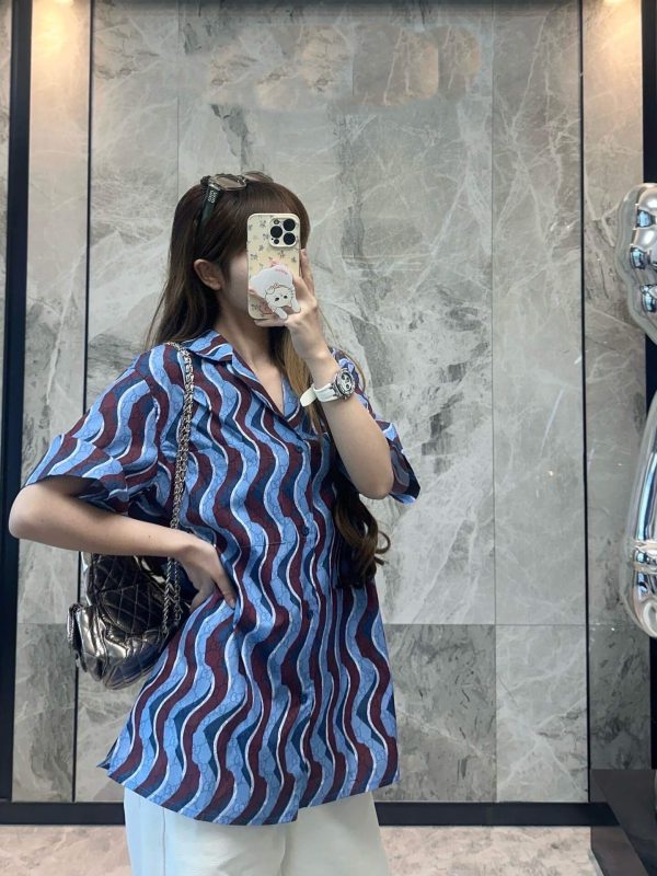 Gucci Waves Print Fabric Bowling Shirt-  light blue