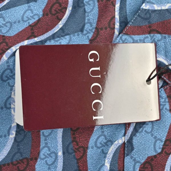 Gucci Waves Print Fabric Bowling Shirt-  light blue