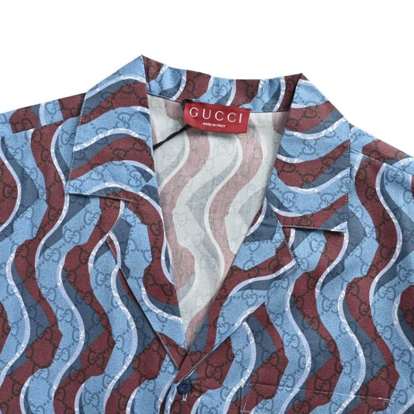 Gucci Waves Print Fabric Bowling Shirt-  light blue