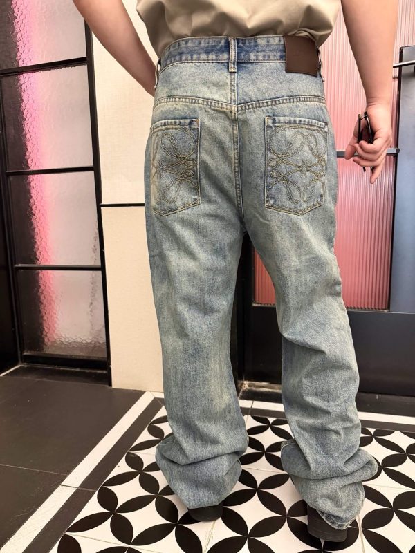 LOEWE Embroidered High-Rise Barrel-Leg Jeans- Blue