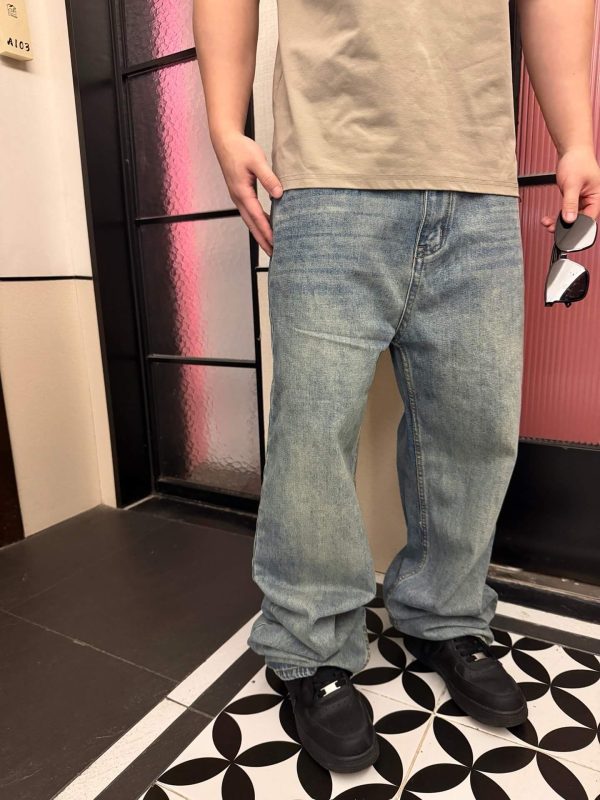 LOEWE Embroidered High-Rise Barrel-Leg Jeans- Blue